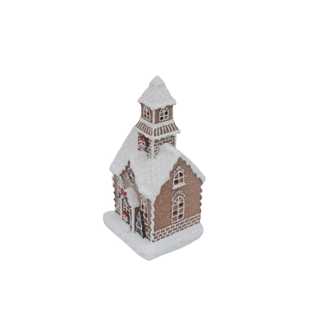 Pepparkakskyrka med LED-ljus