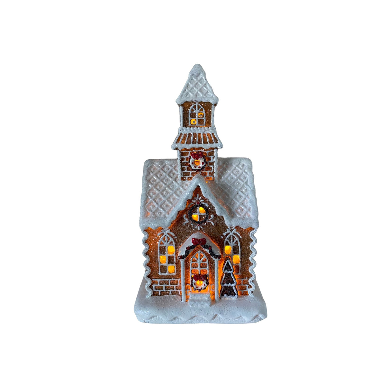 Pepparkakskyrka med LED-ljus