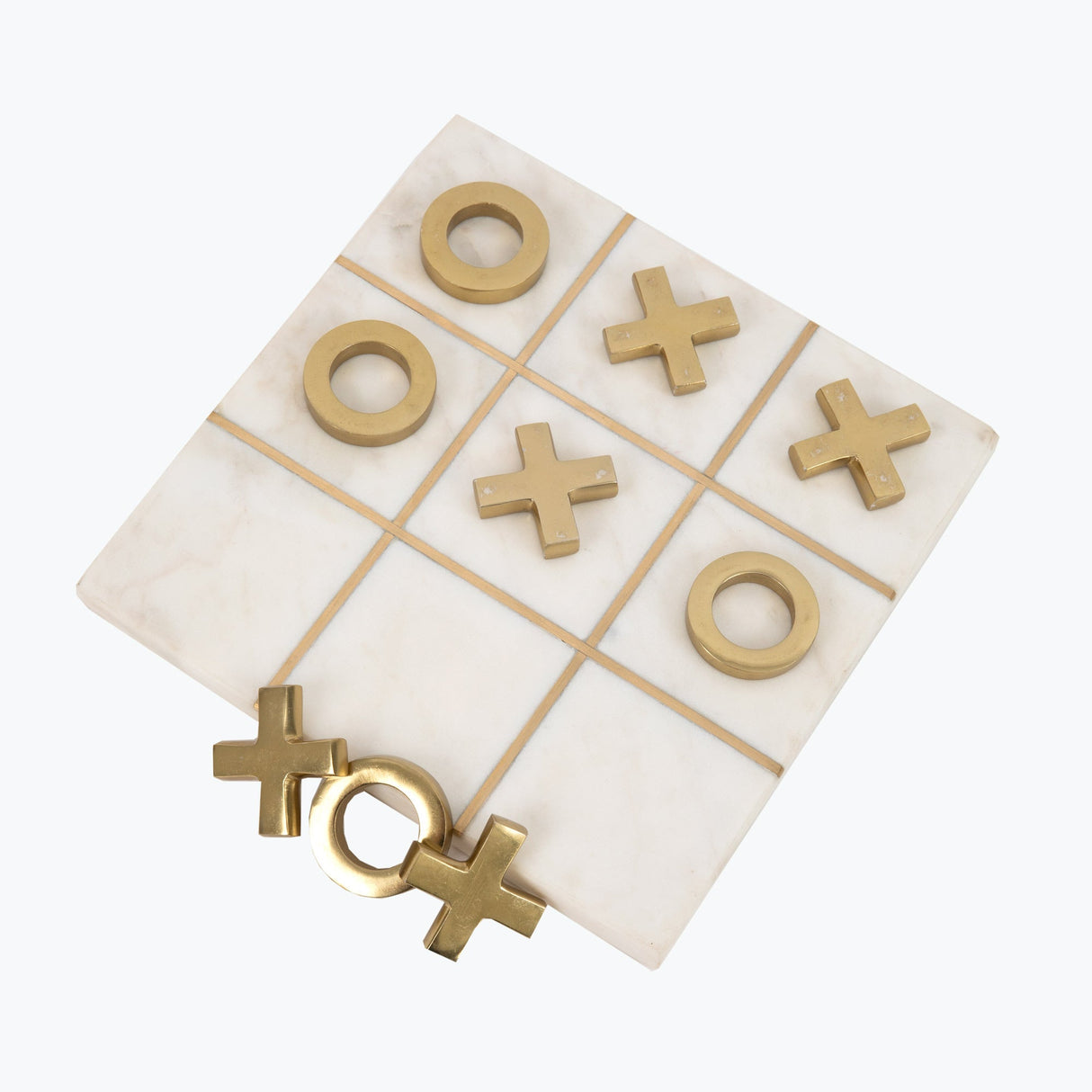 White Marble Tic-Tac-Toe med 10 spelpjäser