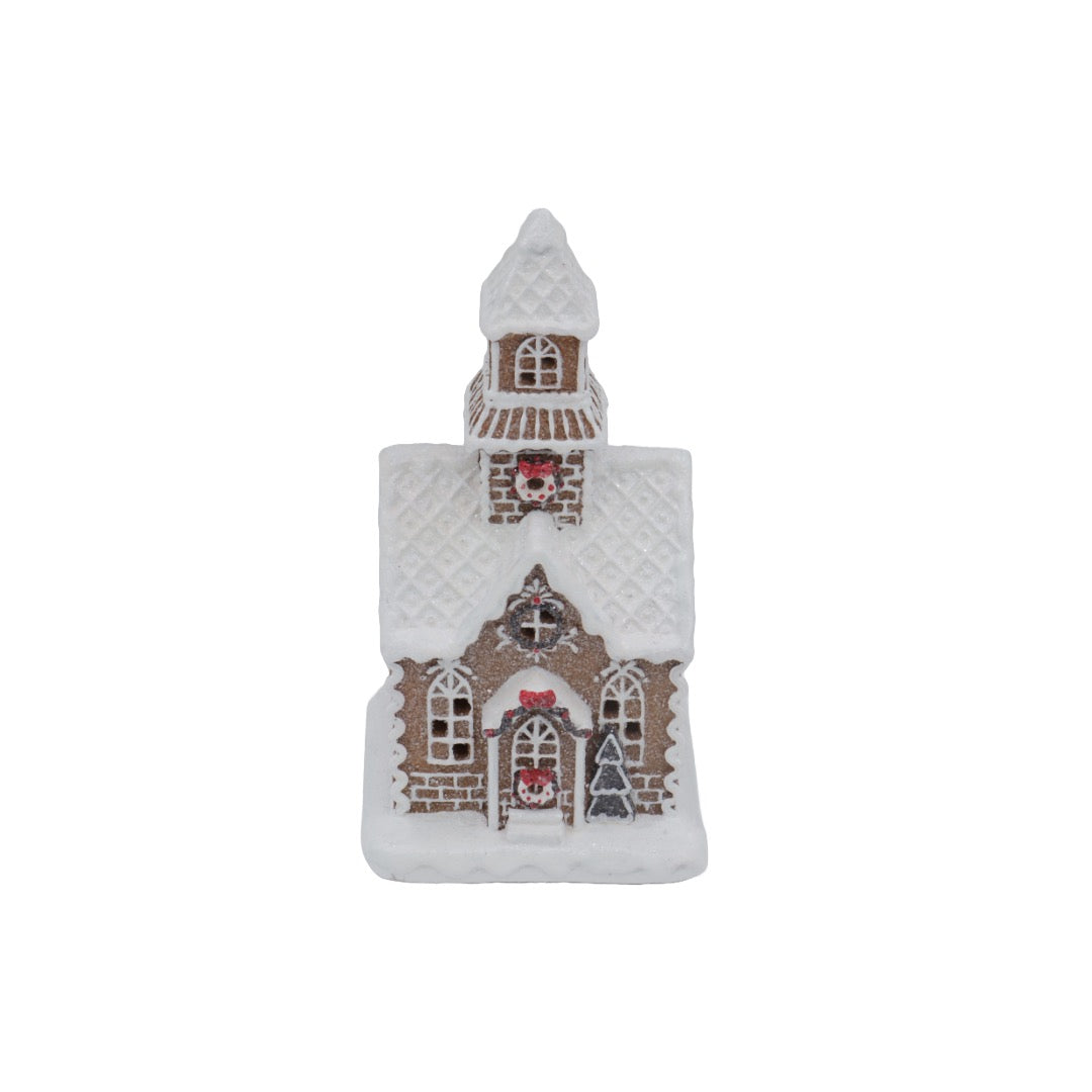 Pepparkakskyrka med LED-ljus