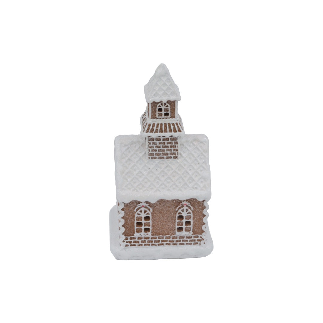 Pepparkakskyrka med LED-ljus