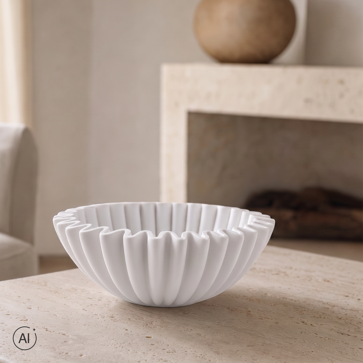 White Ribbed skål stor